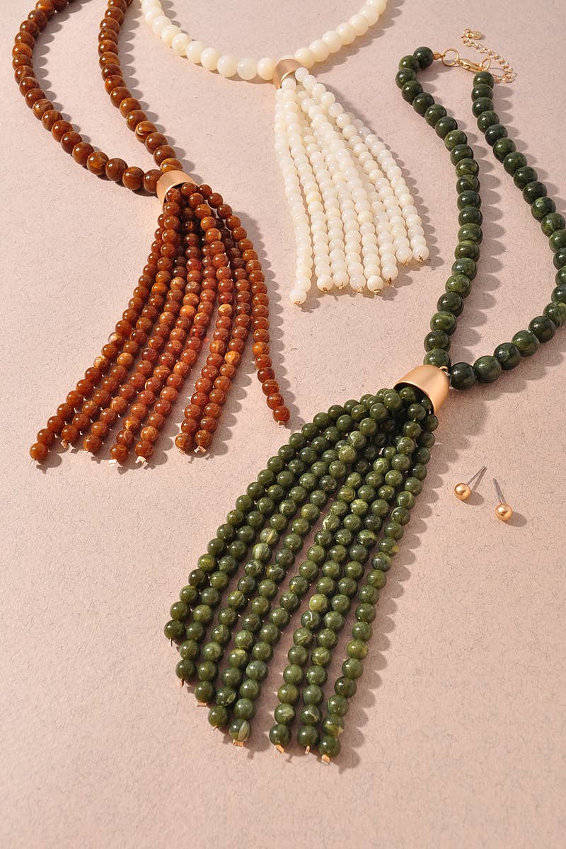 Beaded Tassel Statement Necklace Set