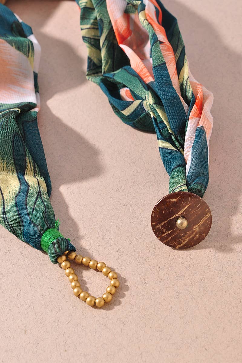 Fabric Metal Pendant Scarf Necklace