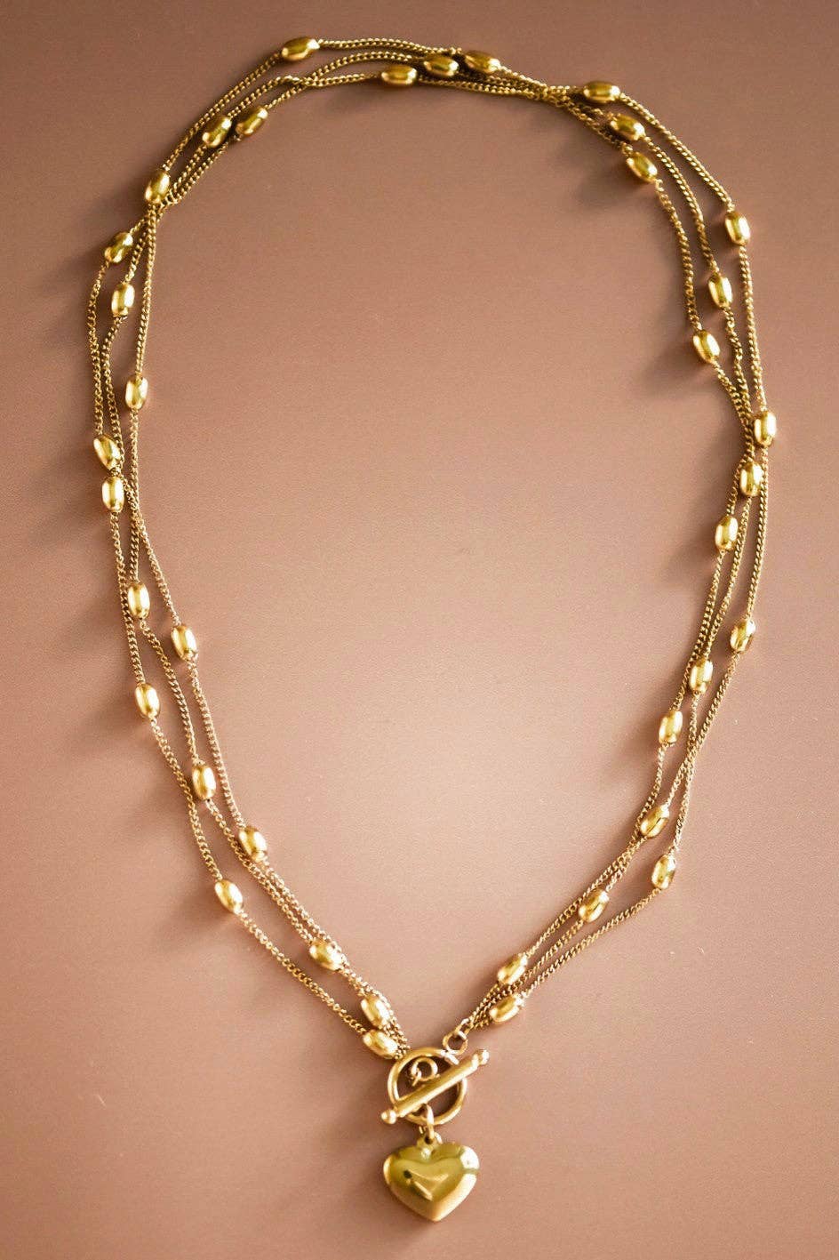 18K Gold Plated Heart Triple Chain Necklace