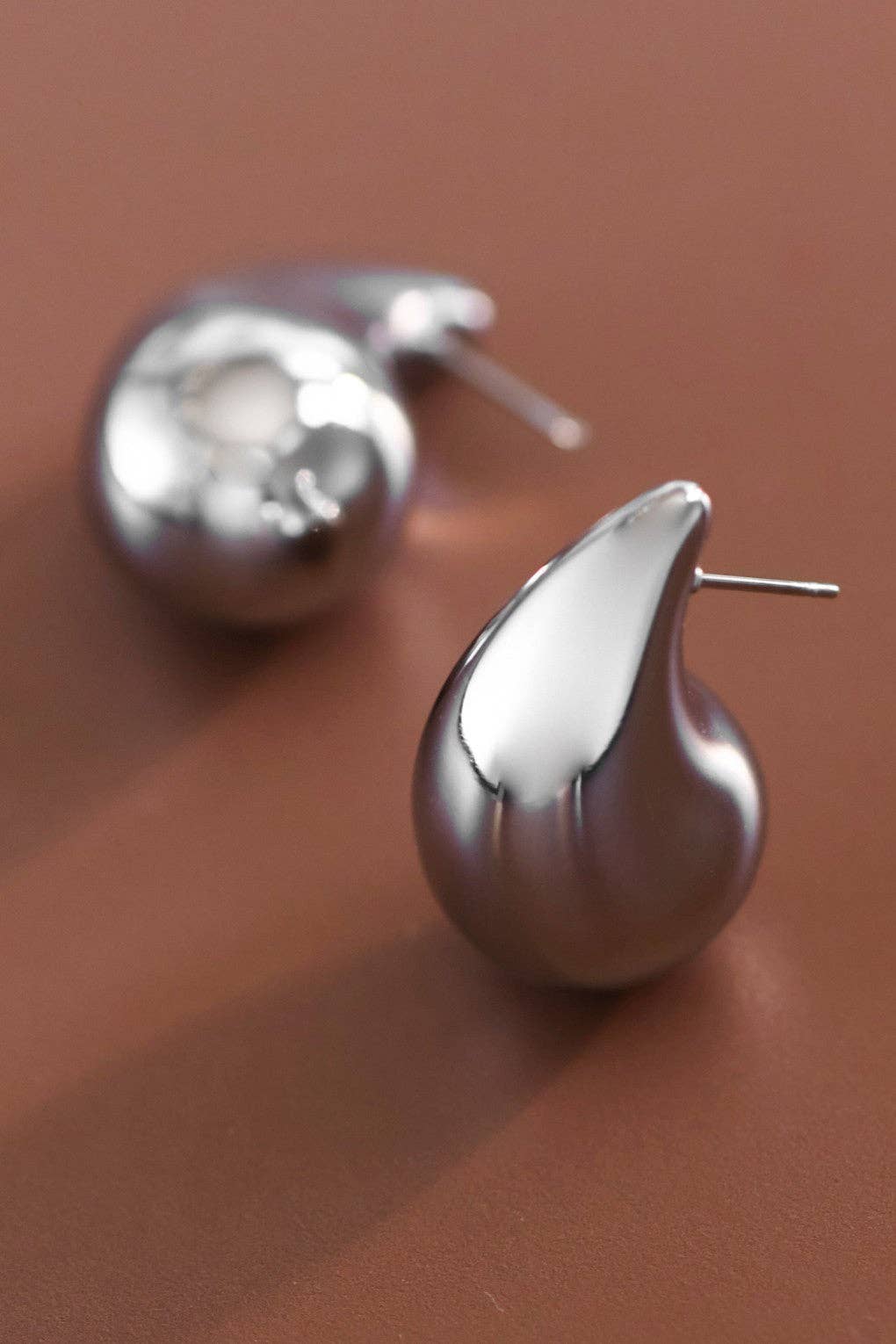 Silver Teardrop Stud Earrings -