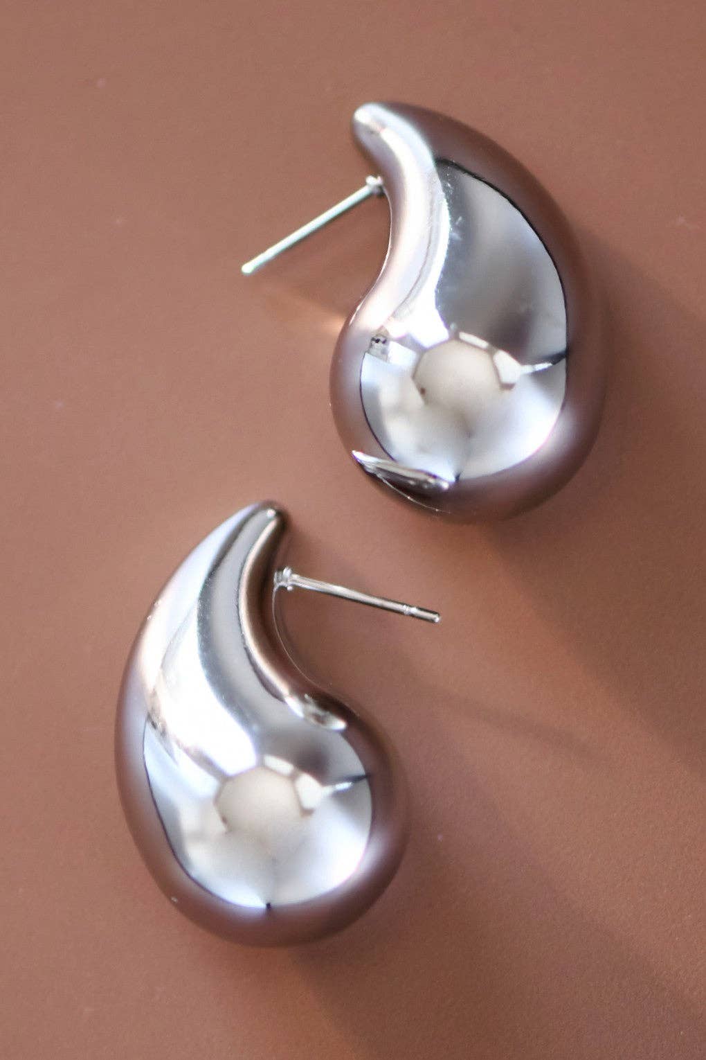 Silver Teardrop Stud Earrings -