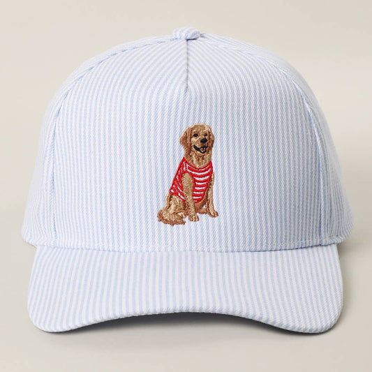 Golden Retriever Embroidered Seersucker Stripe Trucker Hat