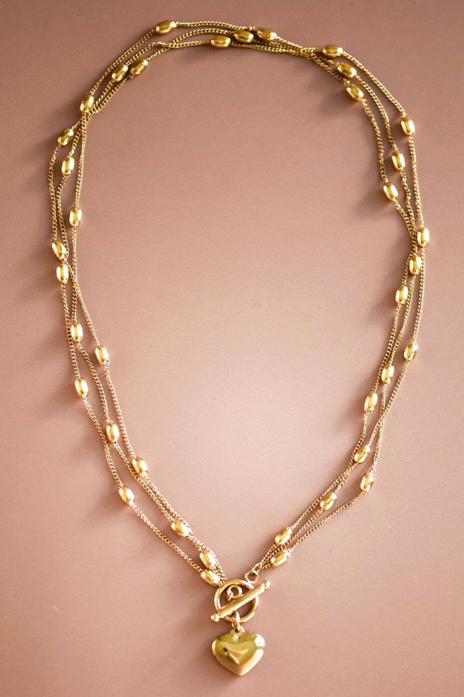 18K Gold Plated Heart Triple Chain Necklace
