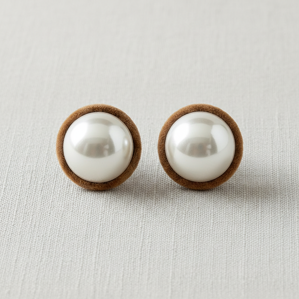 Geometric Flocked Pearl Stud Earrings