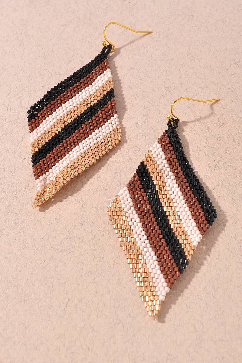 Color Block Seed Bead Diamond Drop Earrings