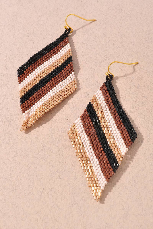 Color Block Seed Bead Diamond Drop Earrings