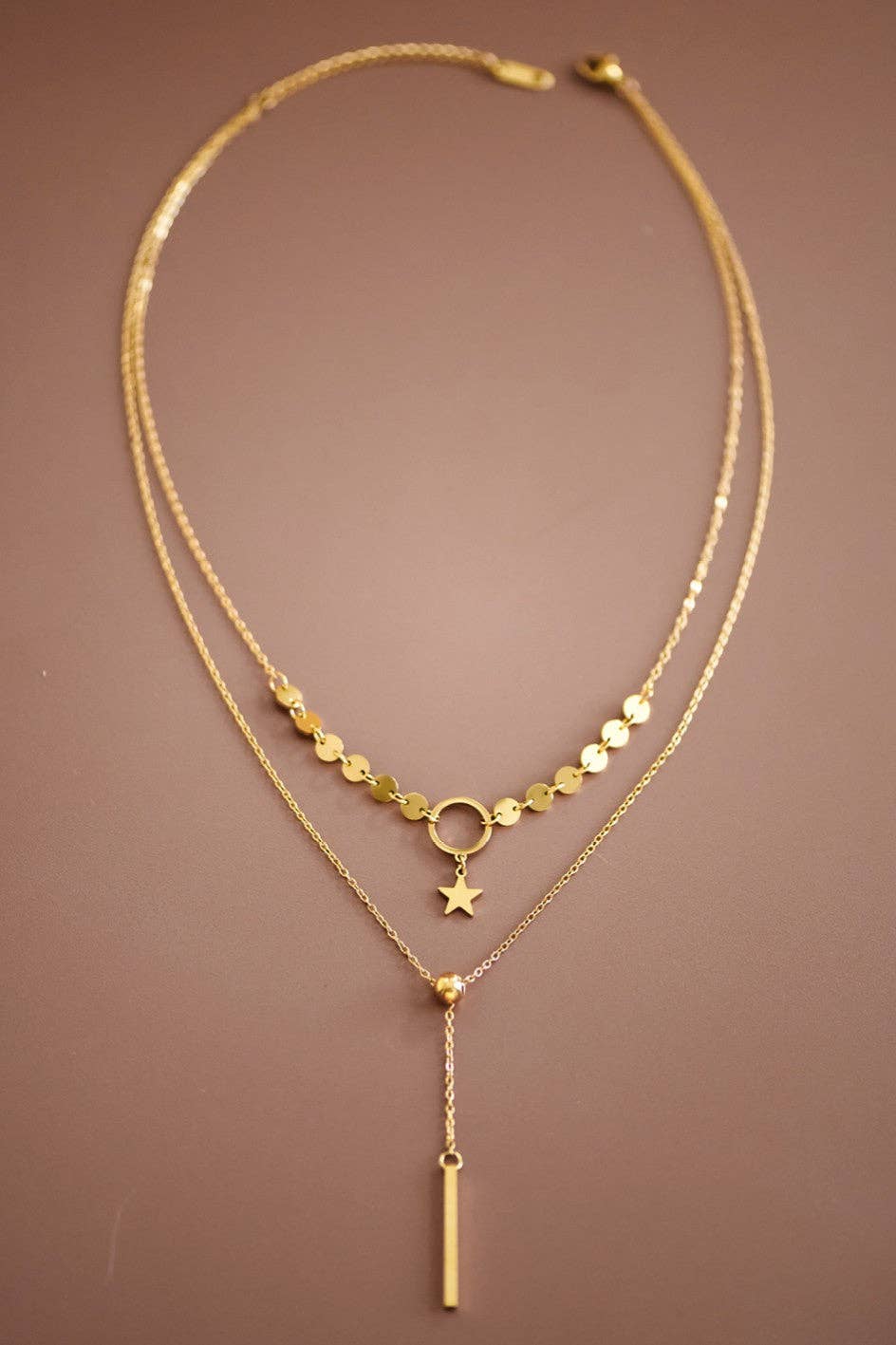 Star & Drop 18K Gold Plated Chain Necklace
