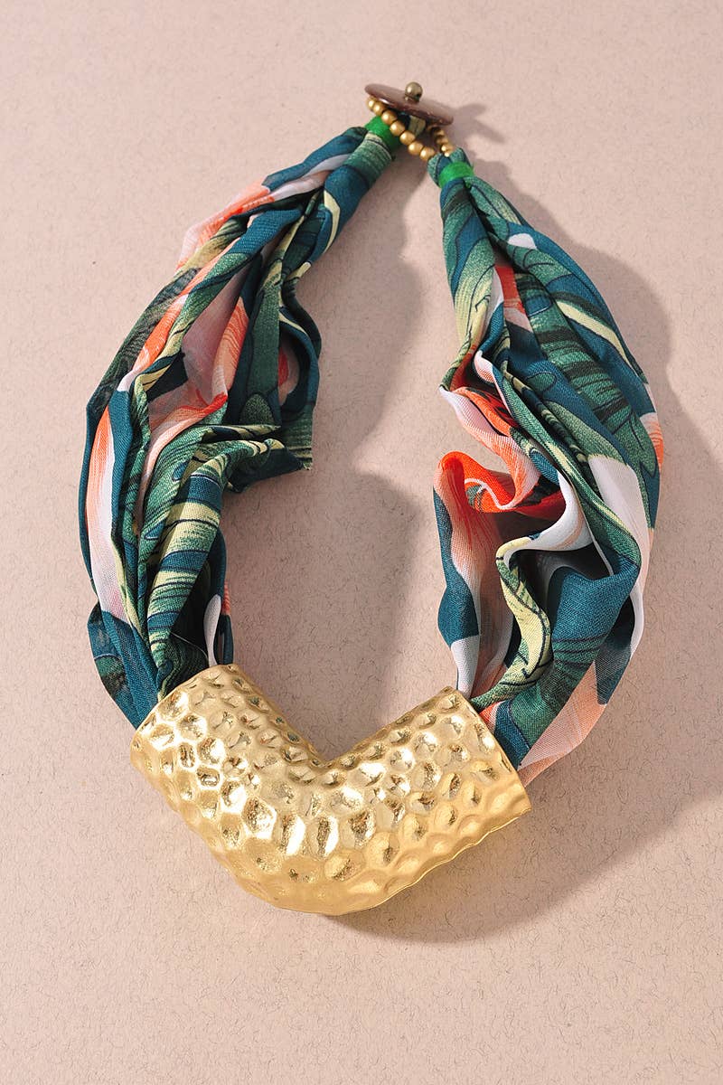 Fabric Metal Pendant Scarf Necklace