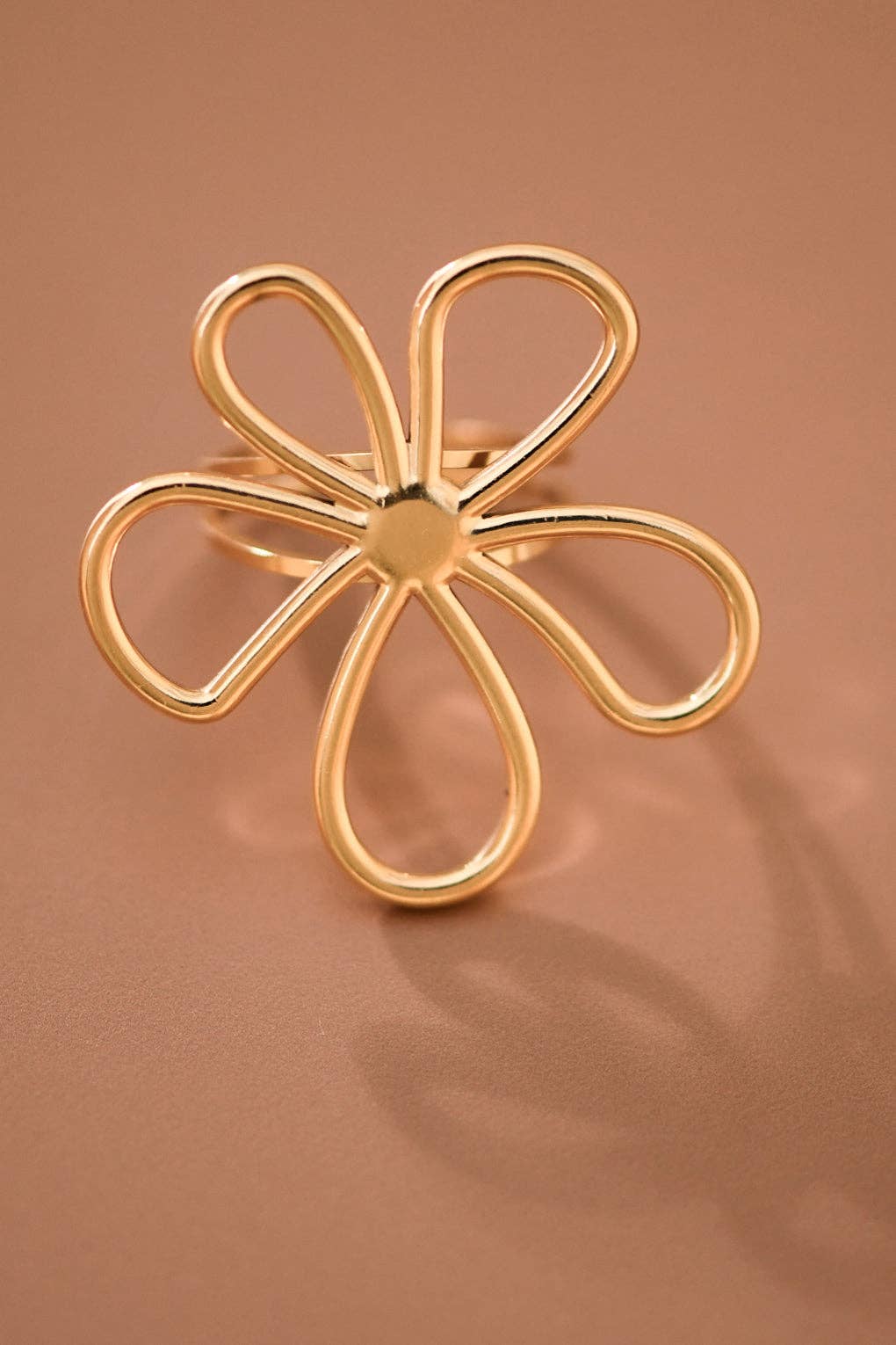 18K Gold Plated Stainless Steel Open Flower Ring
