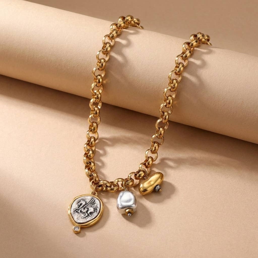 Pegasus Coin Chunky Chain Necklace