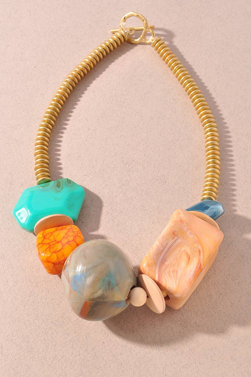 Multi Stone Bead Statement Necklace