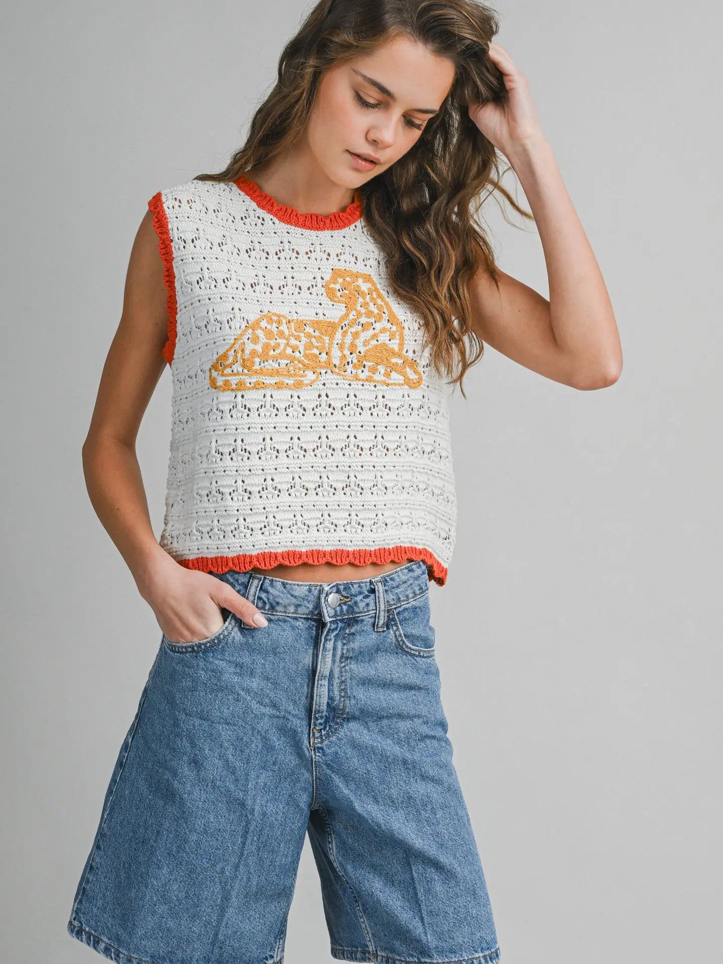 St. Martin Leopard Crochet Top