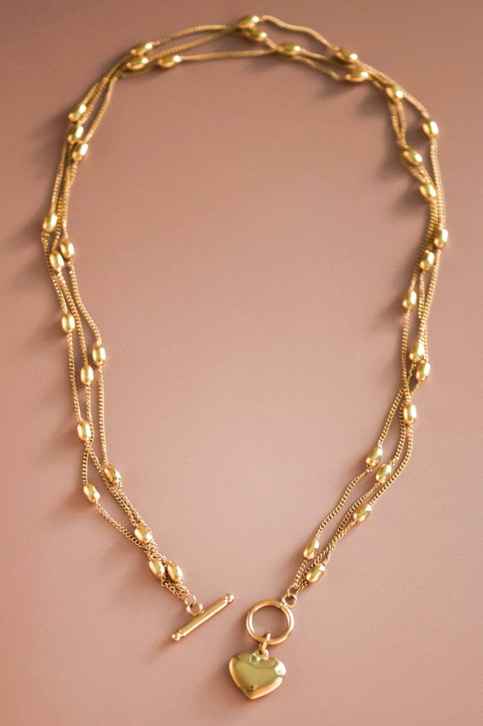 18K Gold Plated Heart Triple Chain Necklace
