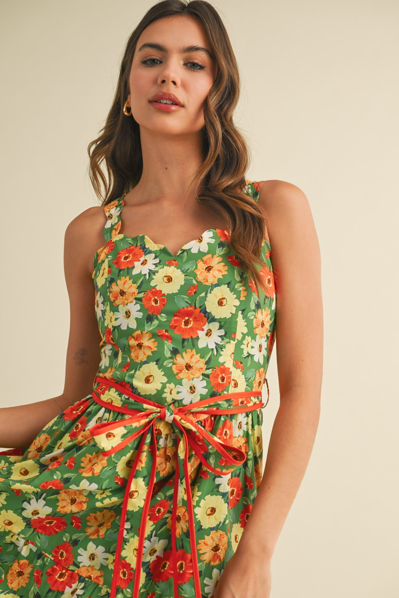 Mildred Floral Scalloped Dress