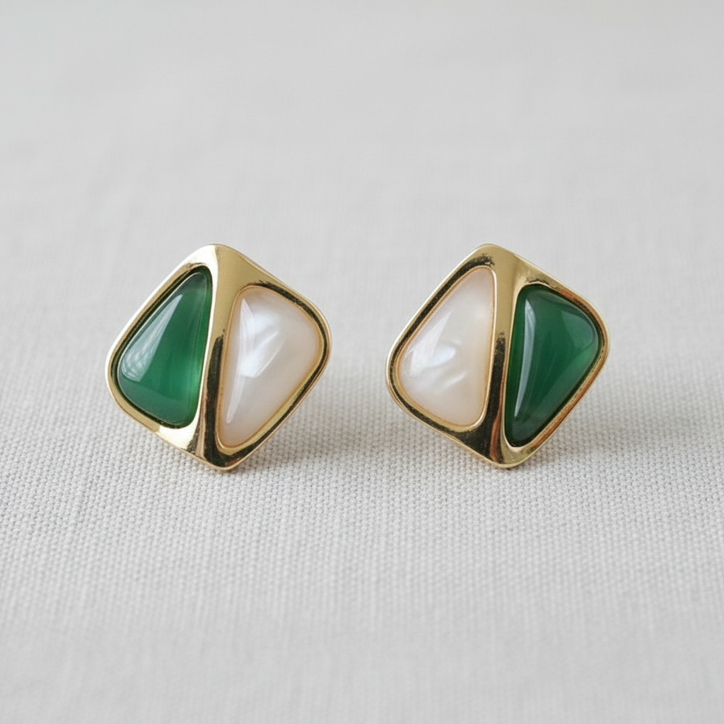 Geometric Two-Tone Square Stud Earrings