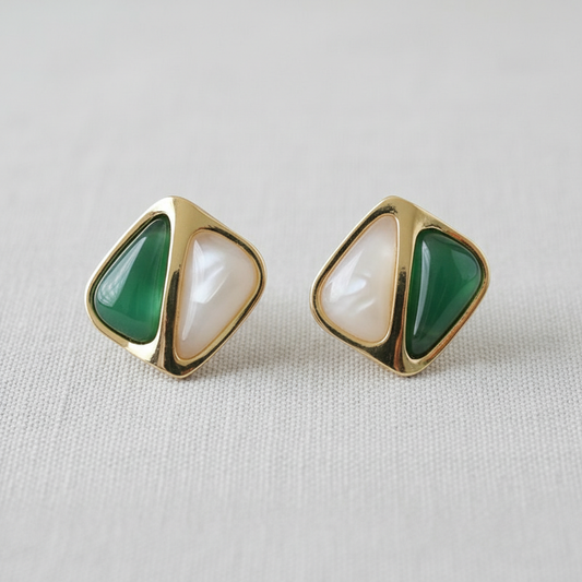 Geometric Two-Tone Square Stud Earrings