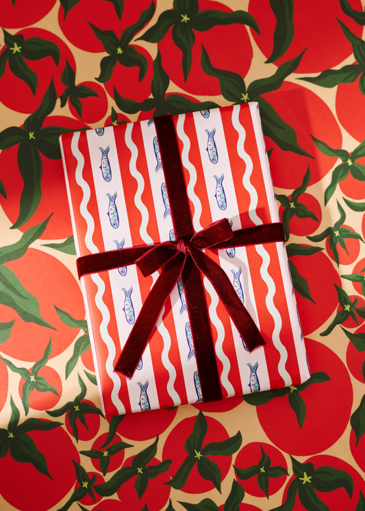 Squiggle Sardine Stripe & Tomato Double Sided Gift Wrap