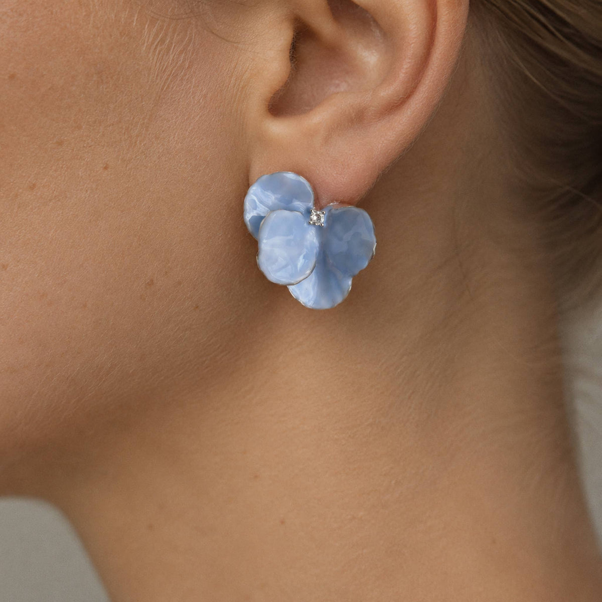 Artistic Blue Enamel Floral Stud Earrings