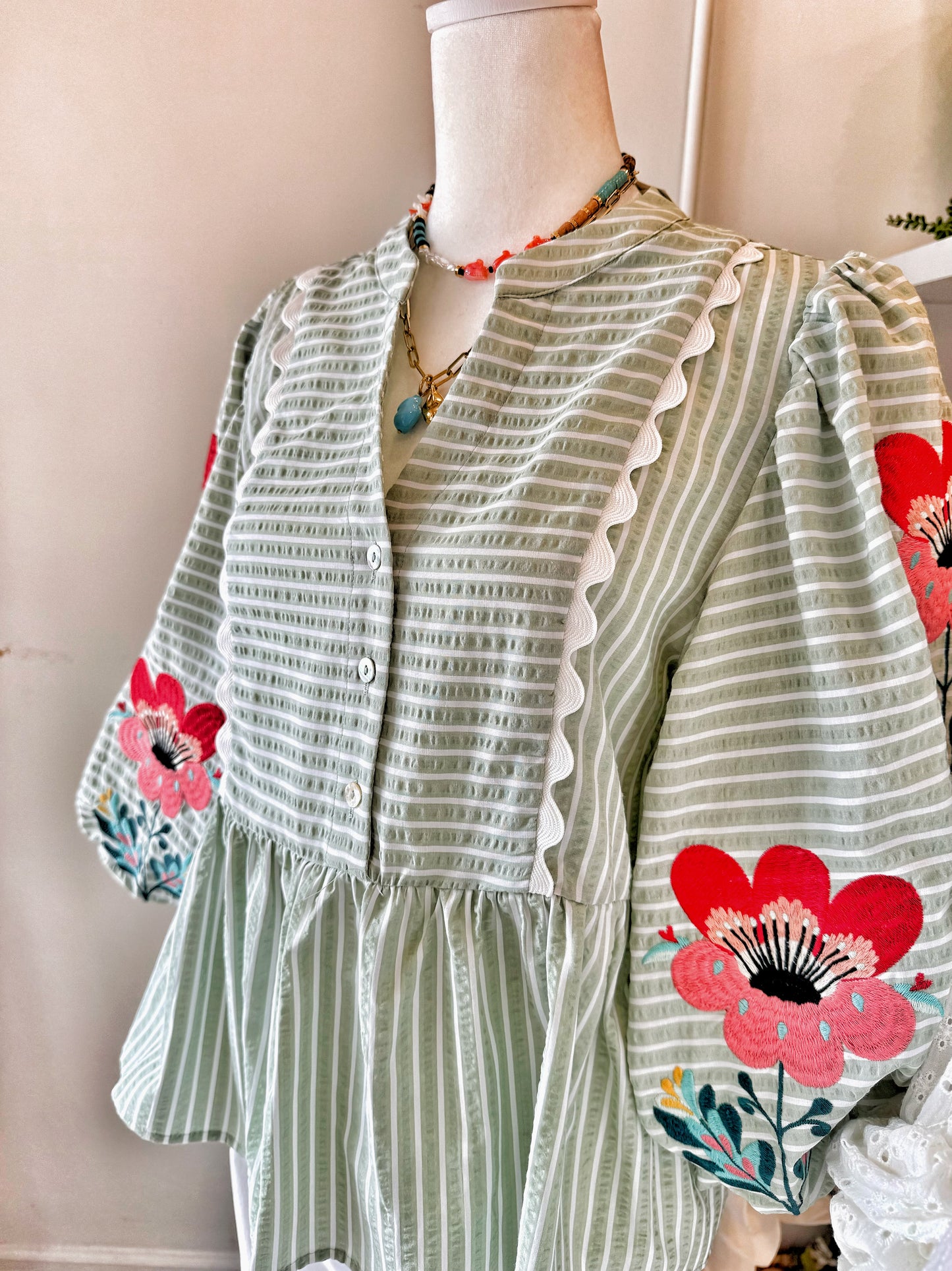 Remi Embroidered Stripe Peplum