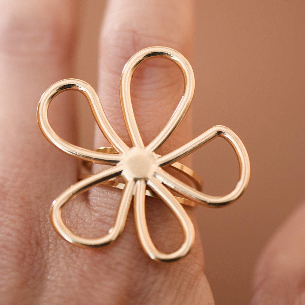 18K Gold Plated Stainless Steel Open Flower Ring