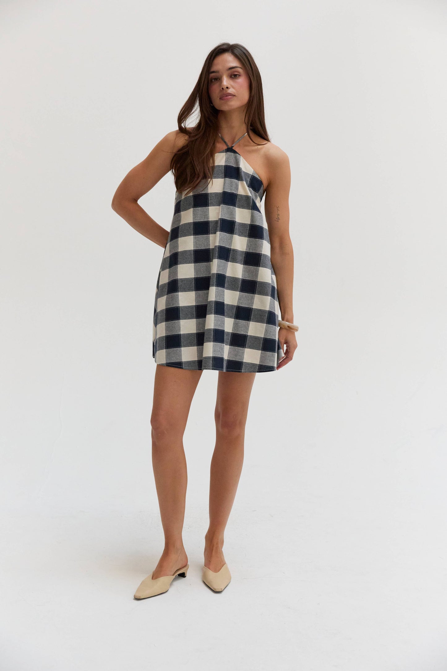 Flora Gingham Halter Romper Dress