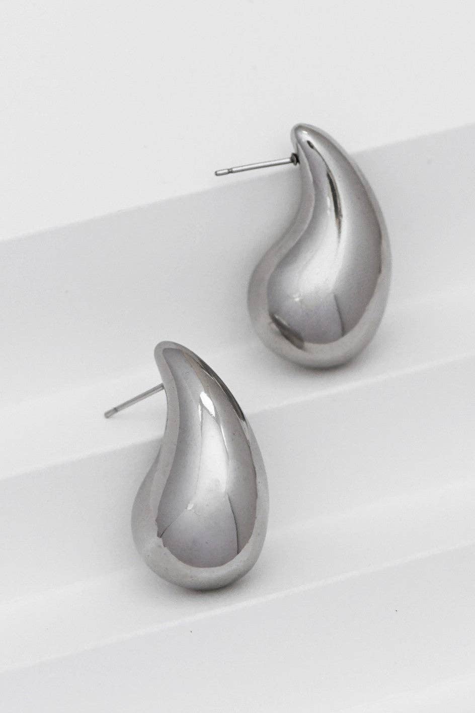 Silver Teardrop Stud Earrings -