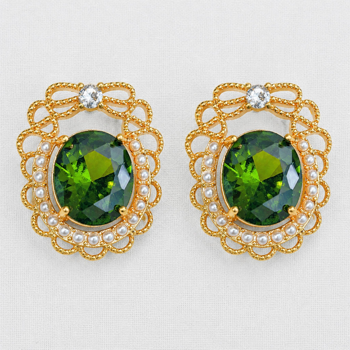 Green Zirconia and Gemstone Earrings