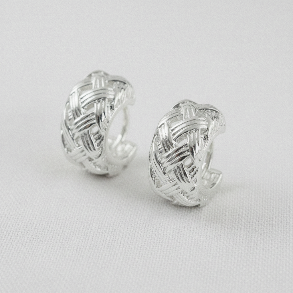 Geometric Woven C-Hoop Stud Earrings