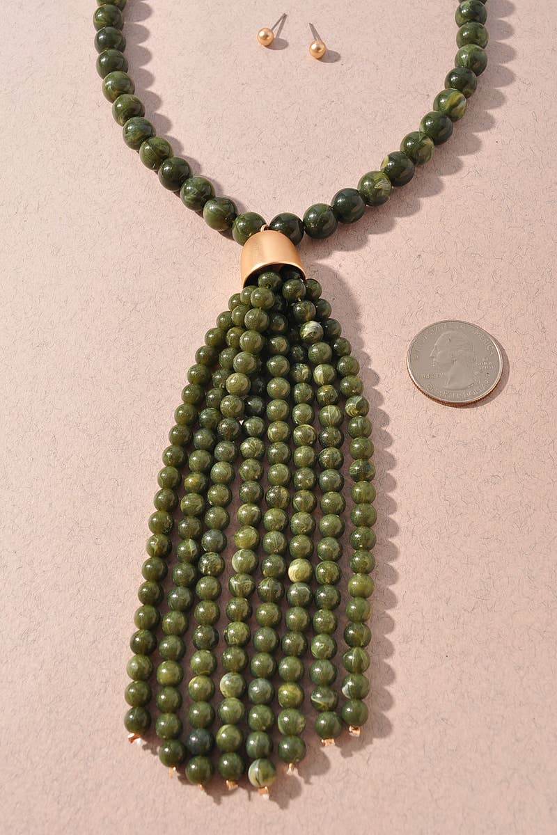Beaded Tassel Statement Necklace Set