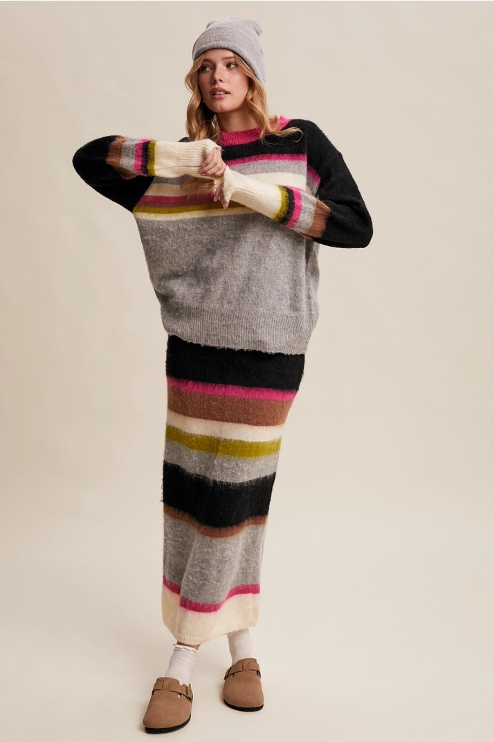 Dollie Striped Sweater Midi Skirt