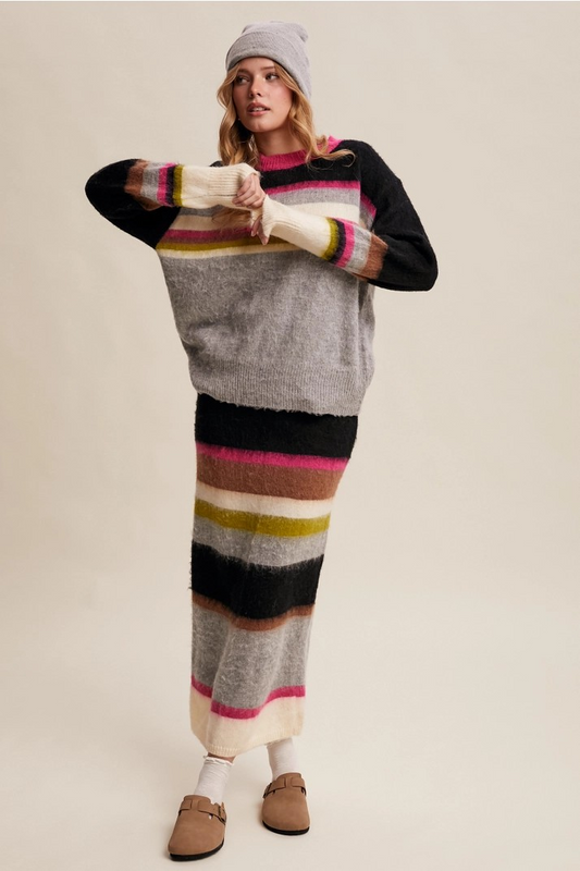 Dollie Striped Sweater Midi Skirt
