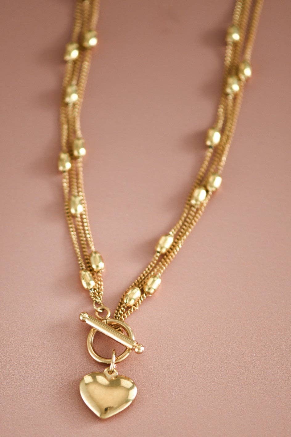 18K Gold Plated Heart Triple Chain Necklace