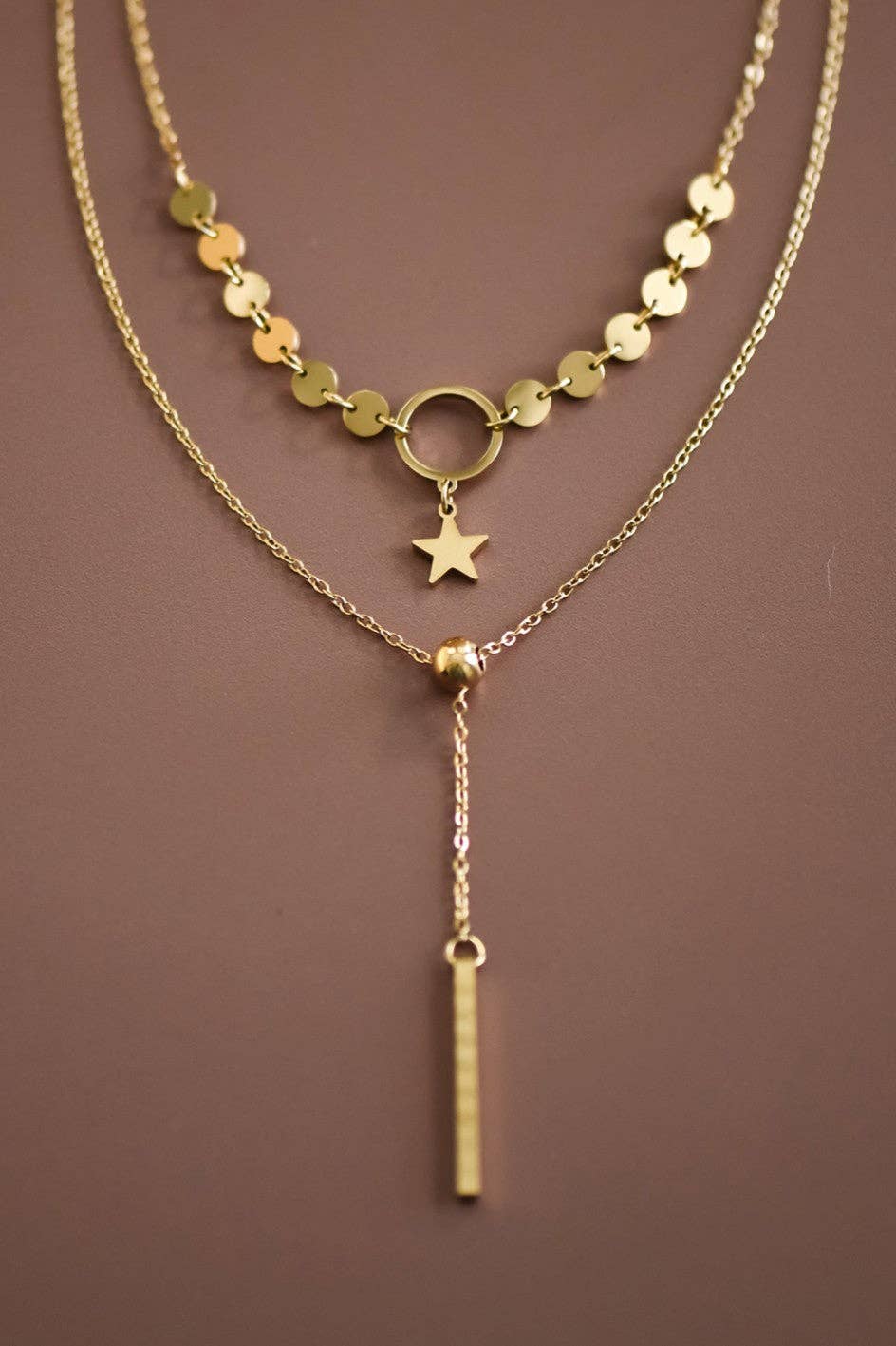 Star & Drop 18K Gold Plated Chain Necklace