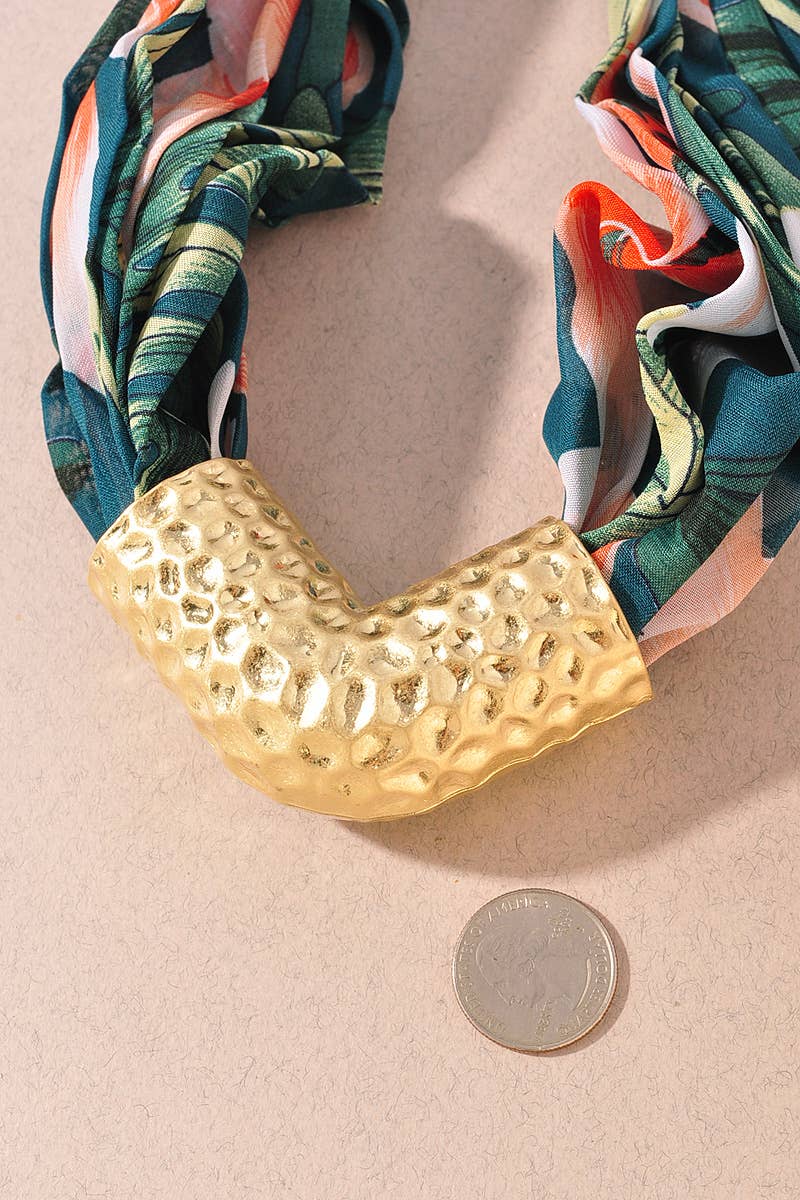 Fabric Metal Pendant Scarf Necklace