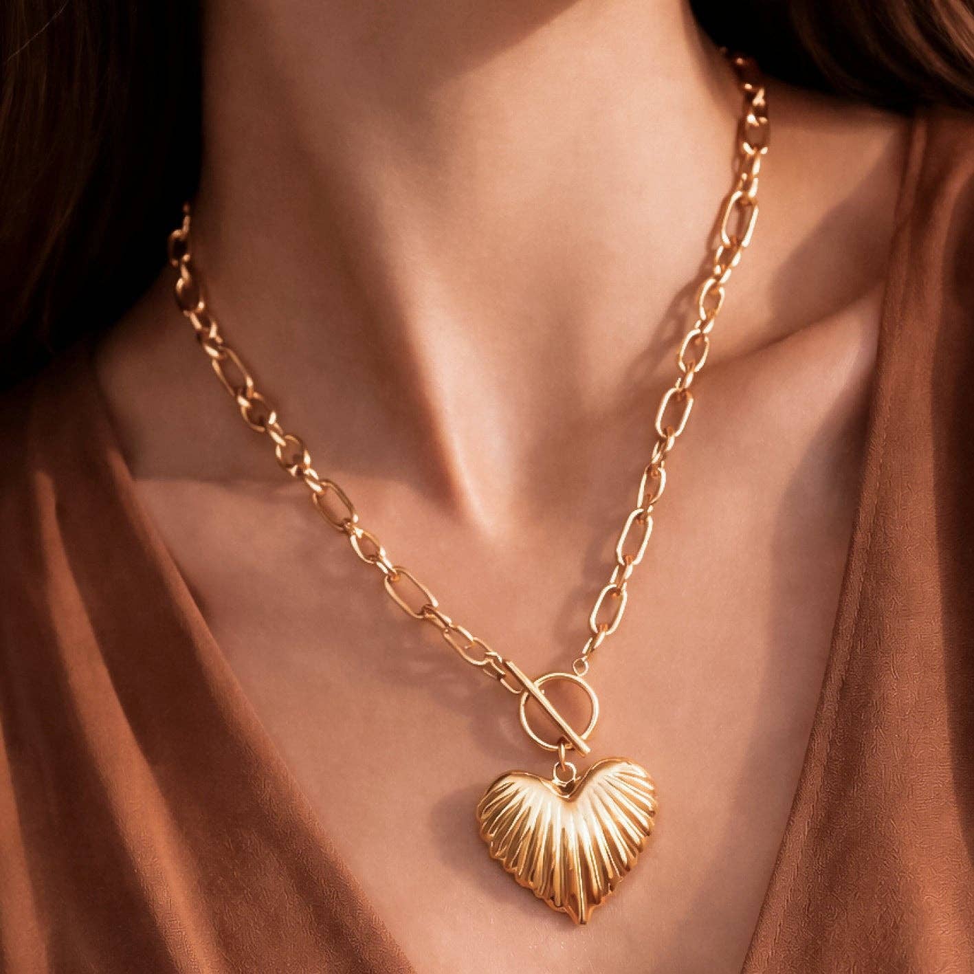 18K Gold Plated Heart Chain Necklace