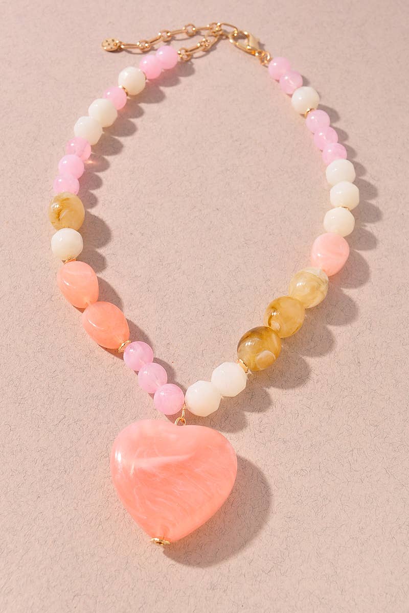 Mixed Bead Heart Pendant Necklace