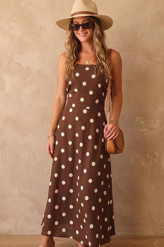 Viv Polka Dot Lace-Up Back Midi Dress