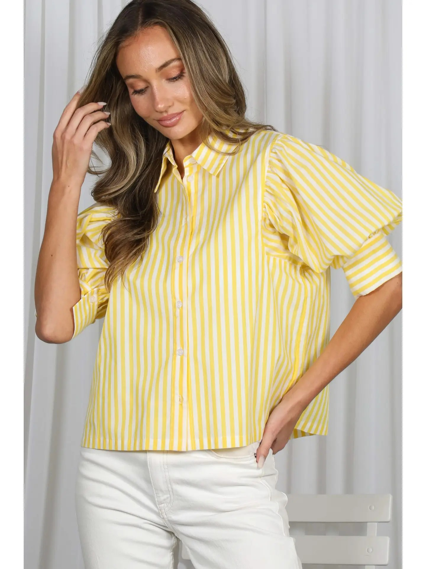 Nadia Yellow Stripe Blouse
