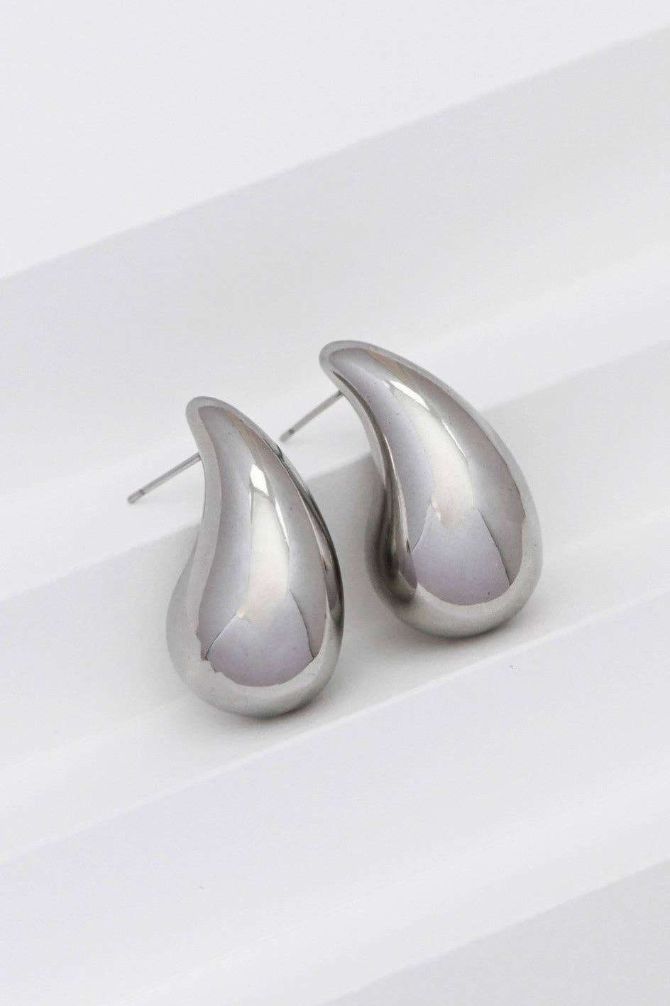 Silver Teardrop Stud Earrings -