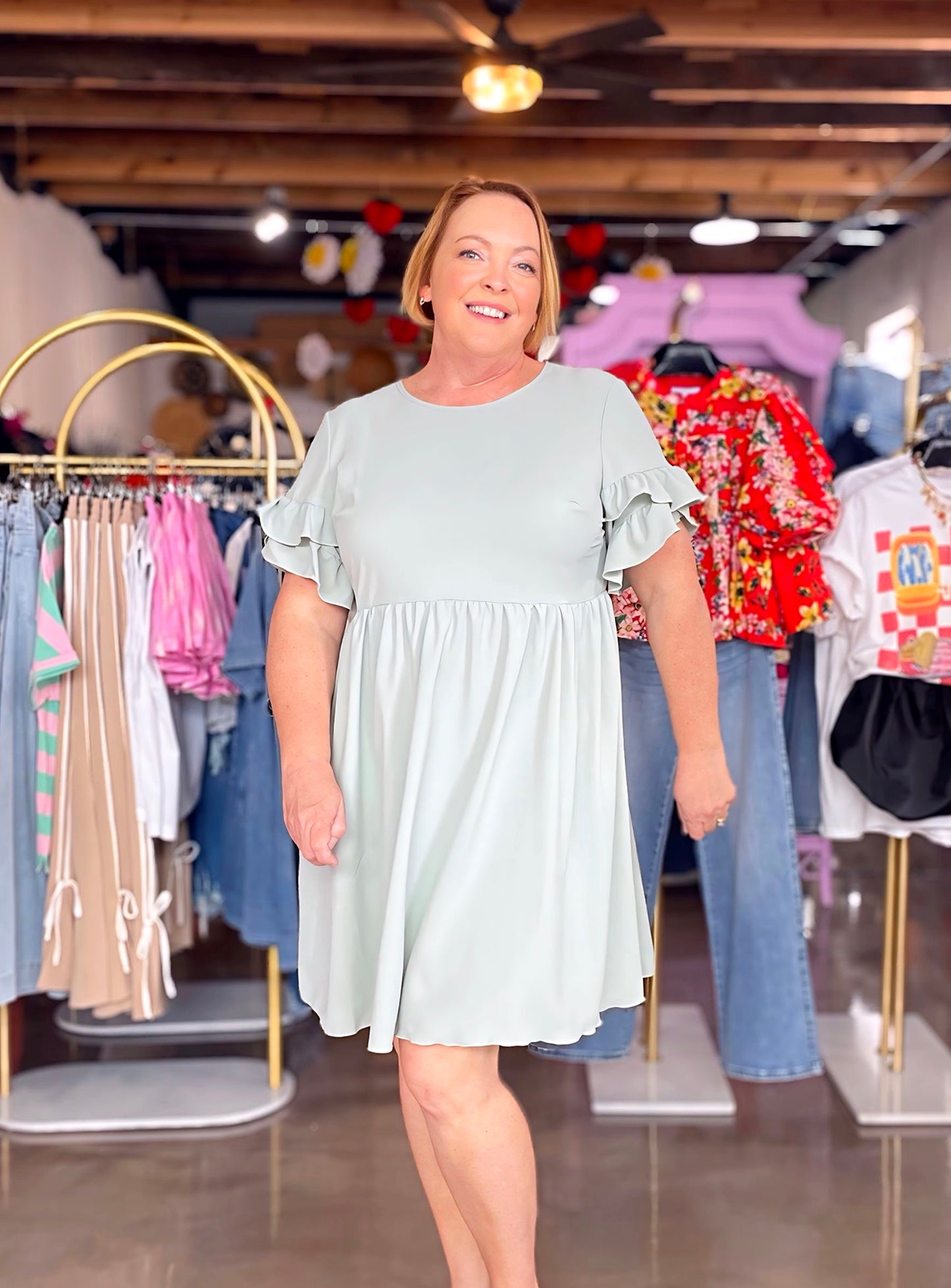 Sage Ruffle Sleeve Plus Dress