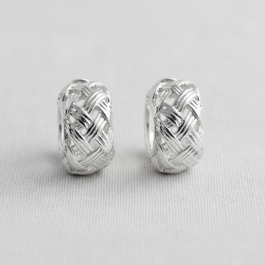 Geometric Woven C-Hoop Stud Earrings