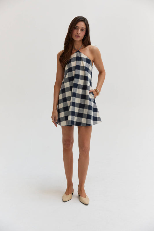 Flora Gingham Halter Romper Dress