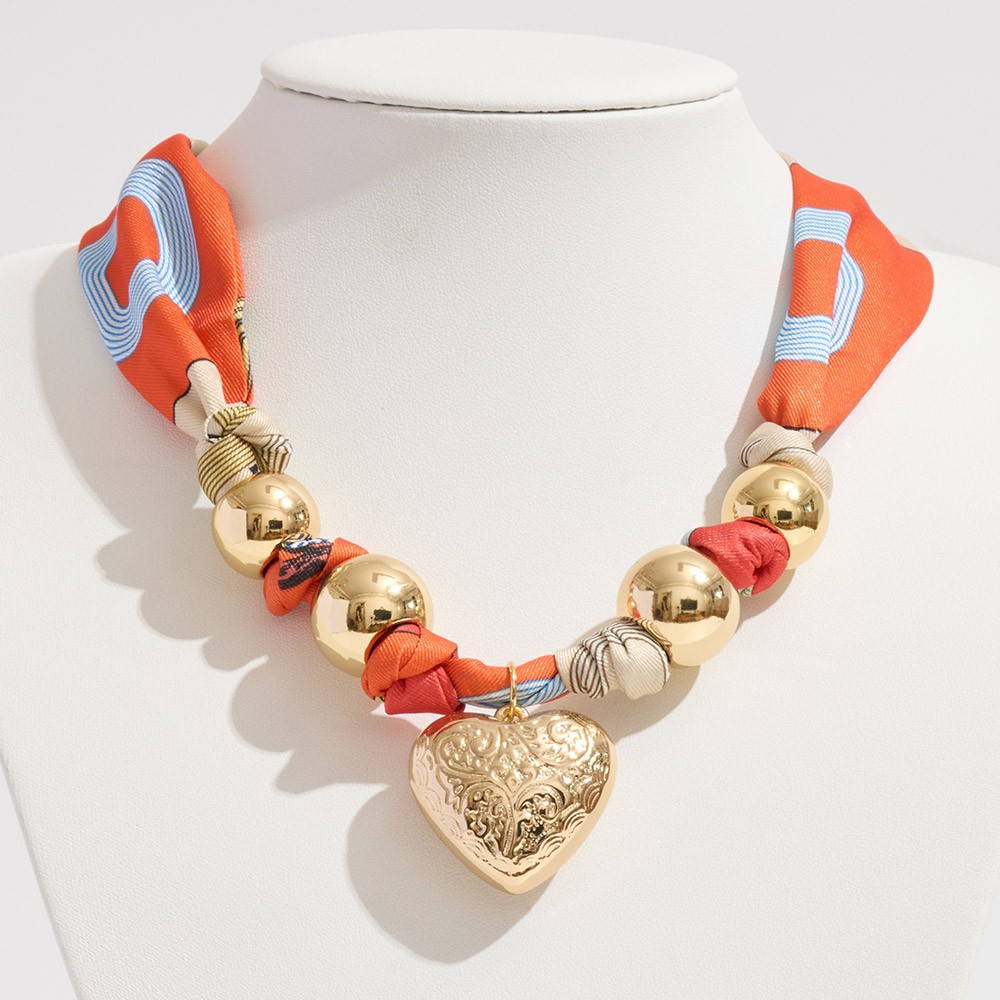 Puffy Heart Scarf Necklace