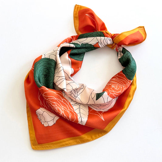 Neck Scarf | Peony Flowers | Orange