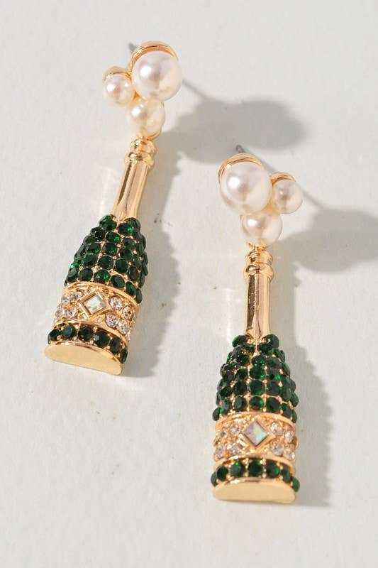 RHINESTONE PEARL CHAMPAGNE BOTTLE EARRINGS