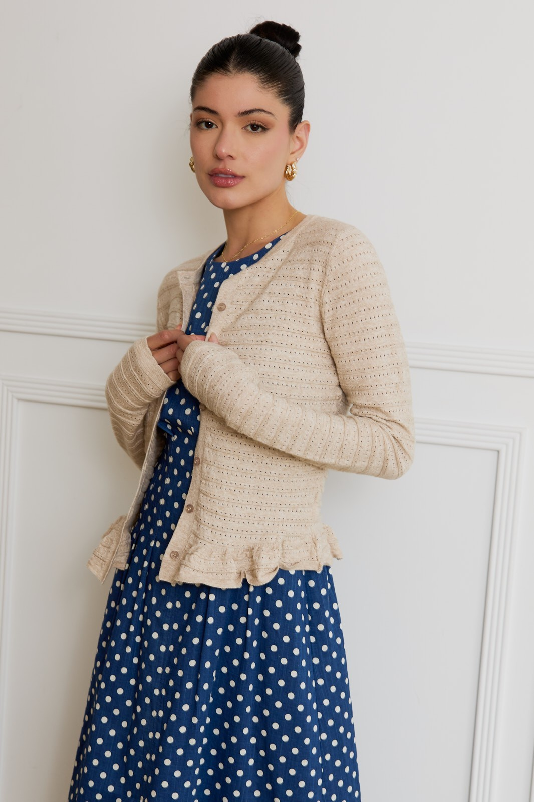 Keeley Pointelle Ruffled Cardigan
