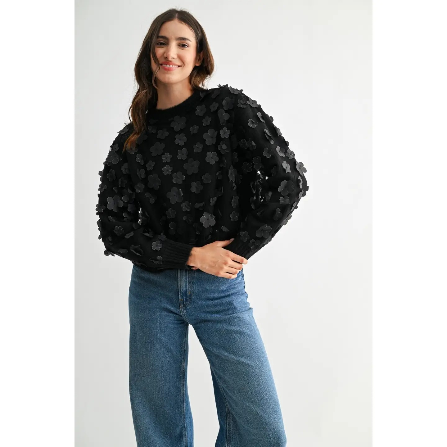 Noir Floral Appliqué Sweater