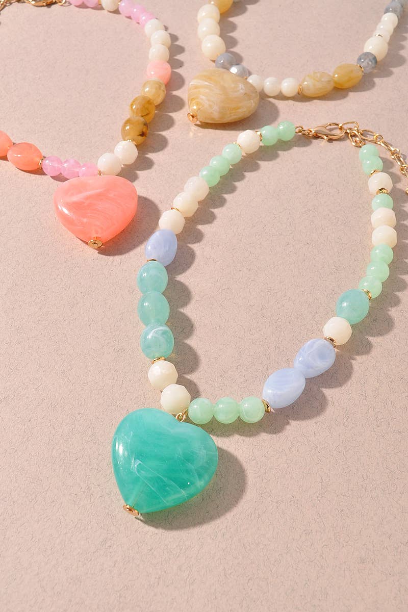 Mixed Bead Heart Pendant Necklace