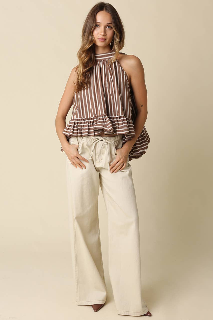 Bea Stripe Halter Ruffle Blouse