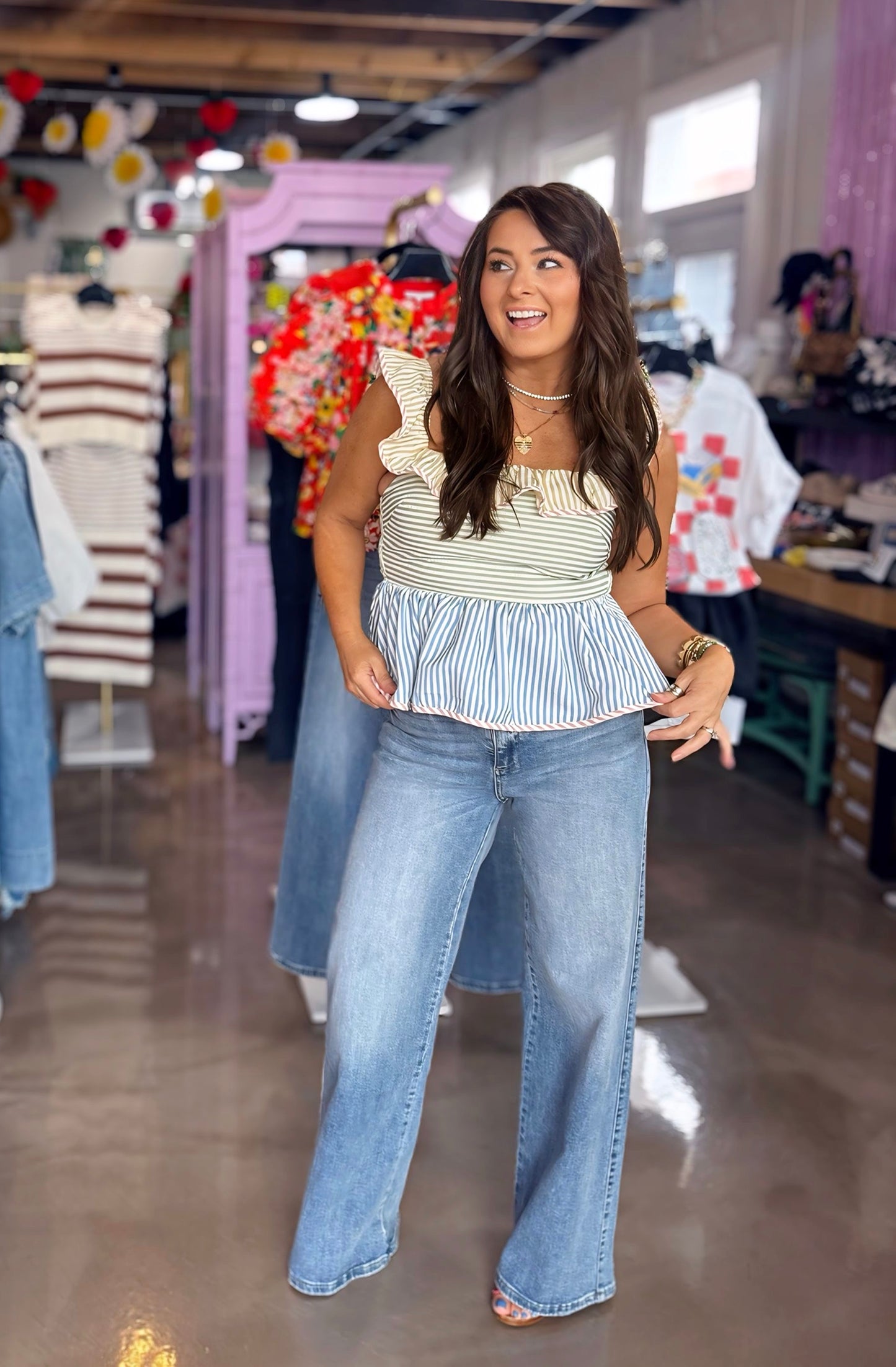 Lyla Striped Ruffle Peplum